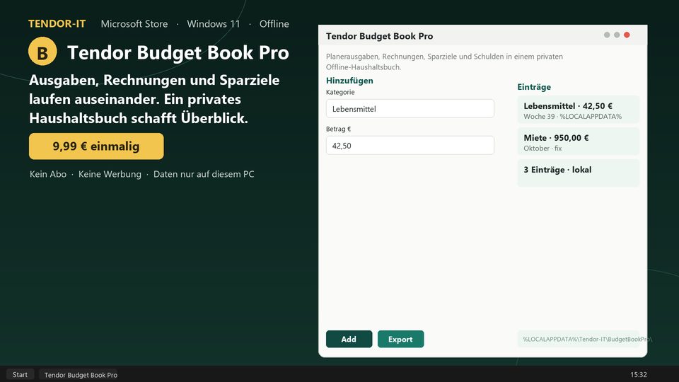 Tendor Budget Book Pro Screenshot
