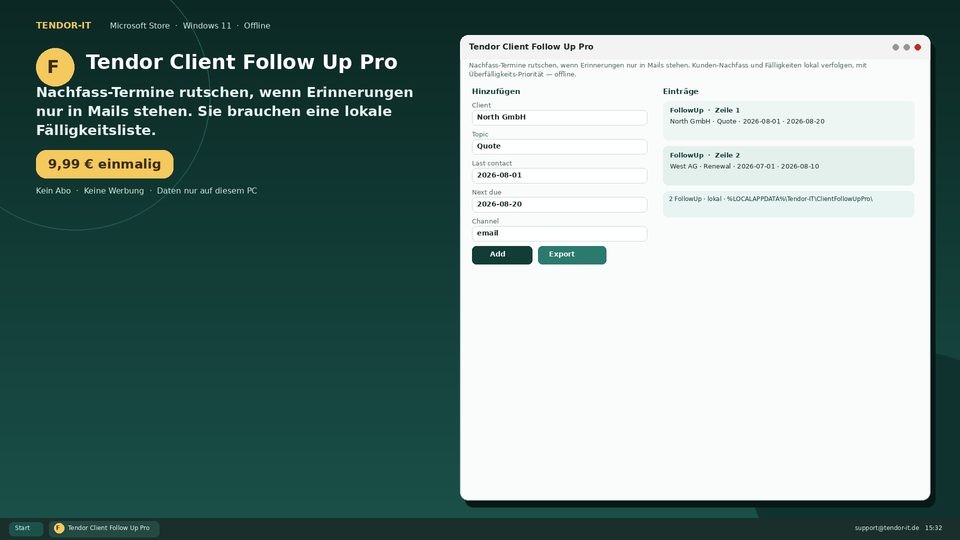 Tendor Client Follow Up Pro Screenshot