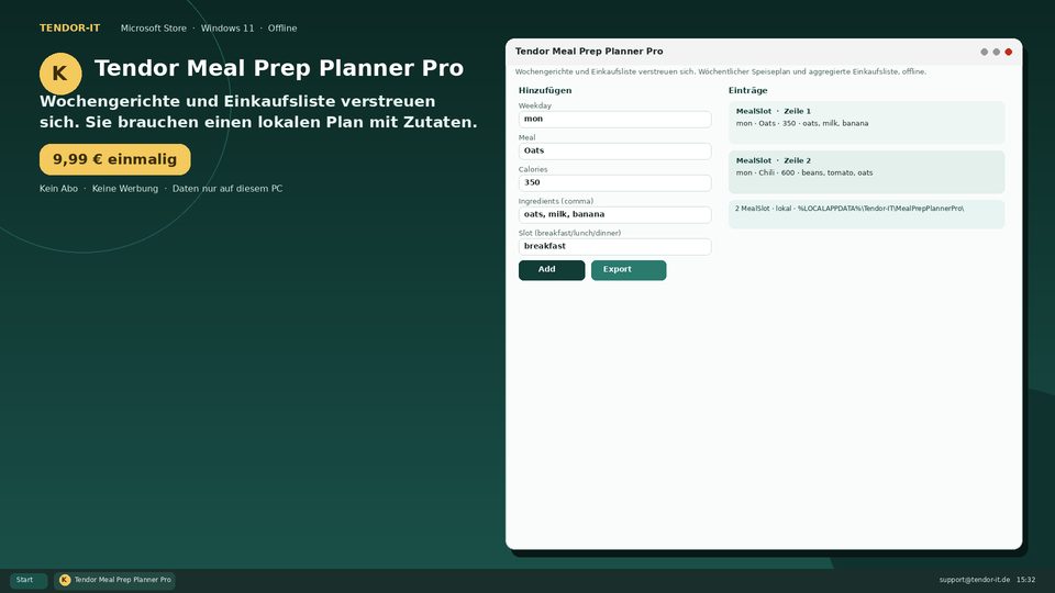 Tendor Meal Prep Planner Pro Screenshot