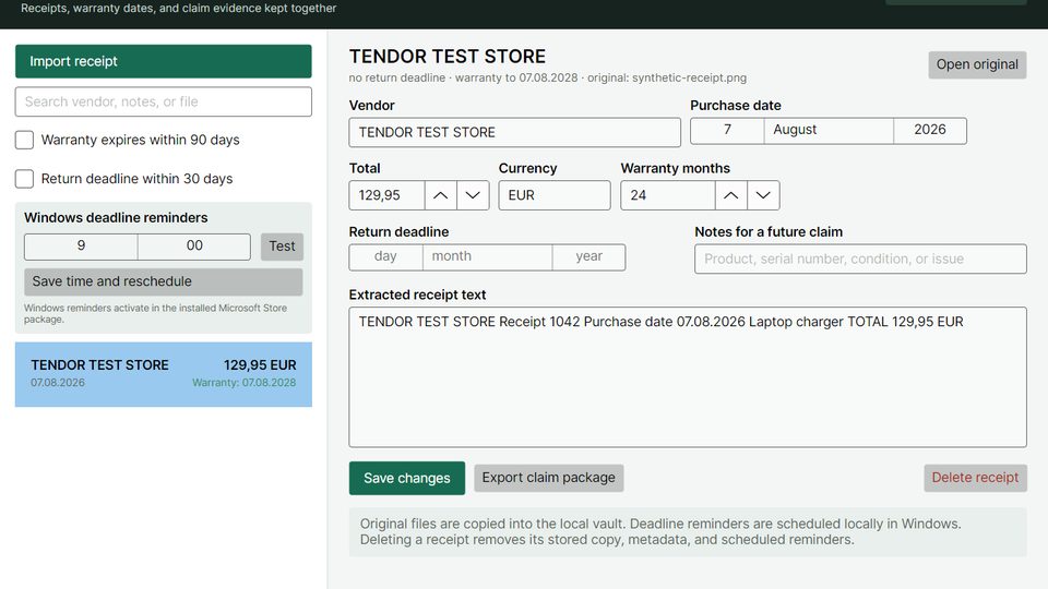 Tendor Receipt Vault Pro Screenshot