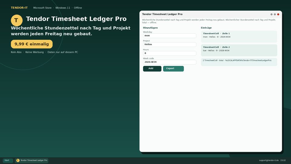 Tendor Timesheet Ledger Pro Screenshot